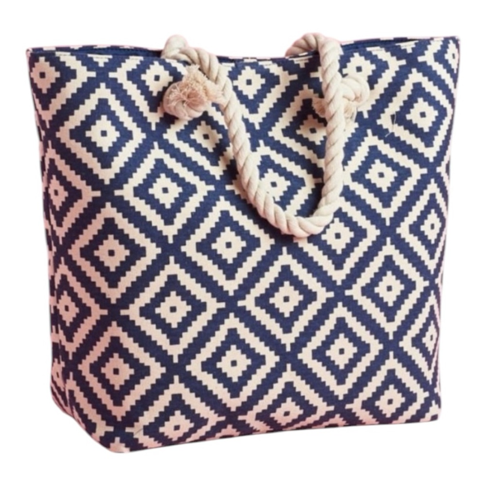 Navy and White Geometric Tote Bag NWT